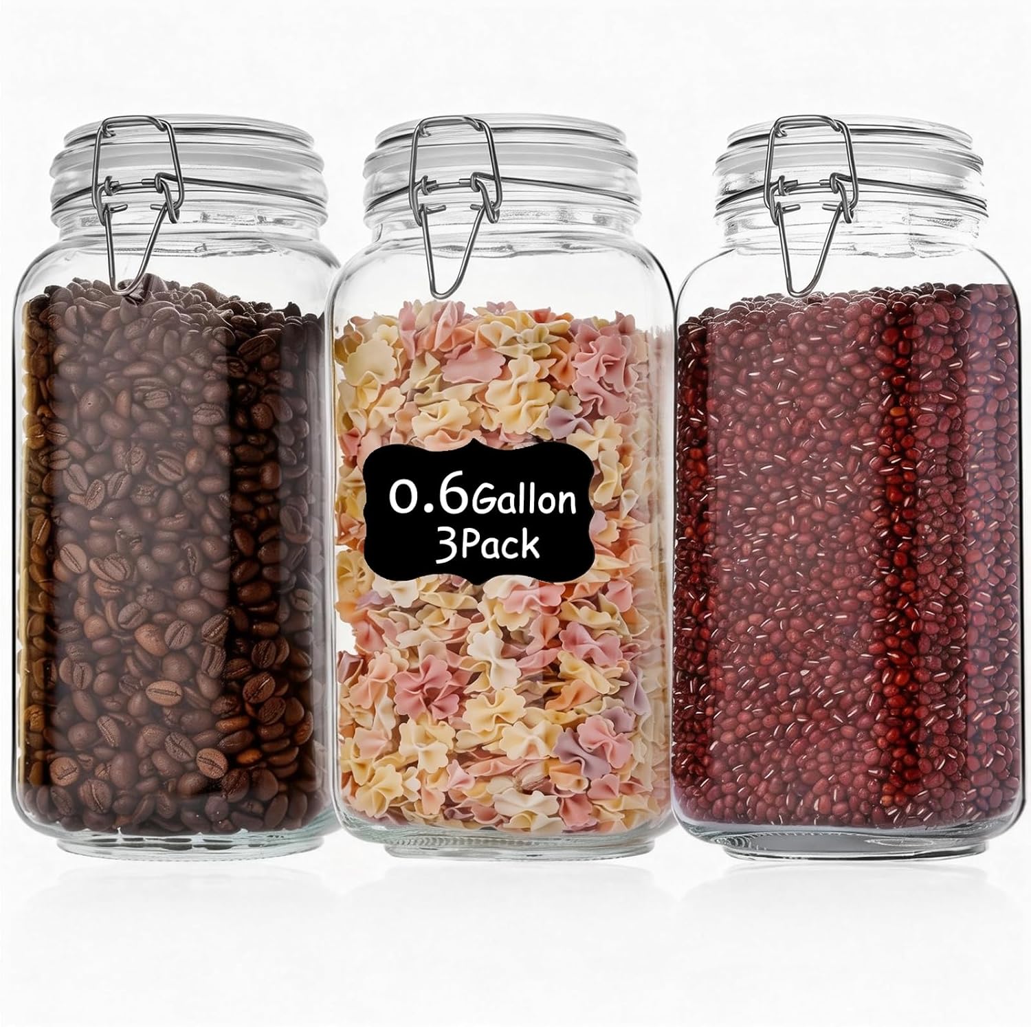 Food Storage Large Plastic Containers - 3 Pack 78oz Glass Jars with