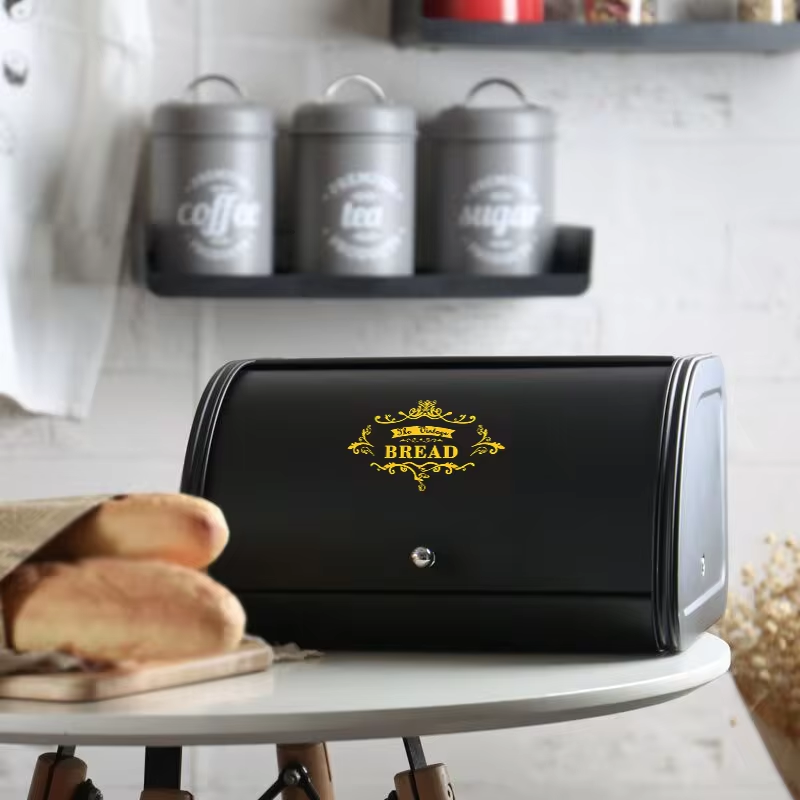 Food Storage Metal Box - Lidded Metal Bread Box Black Outdoor