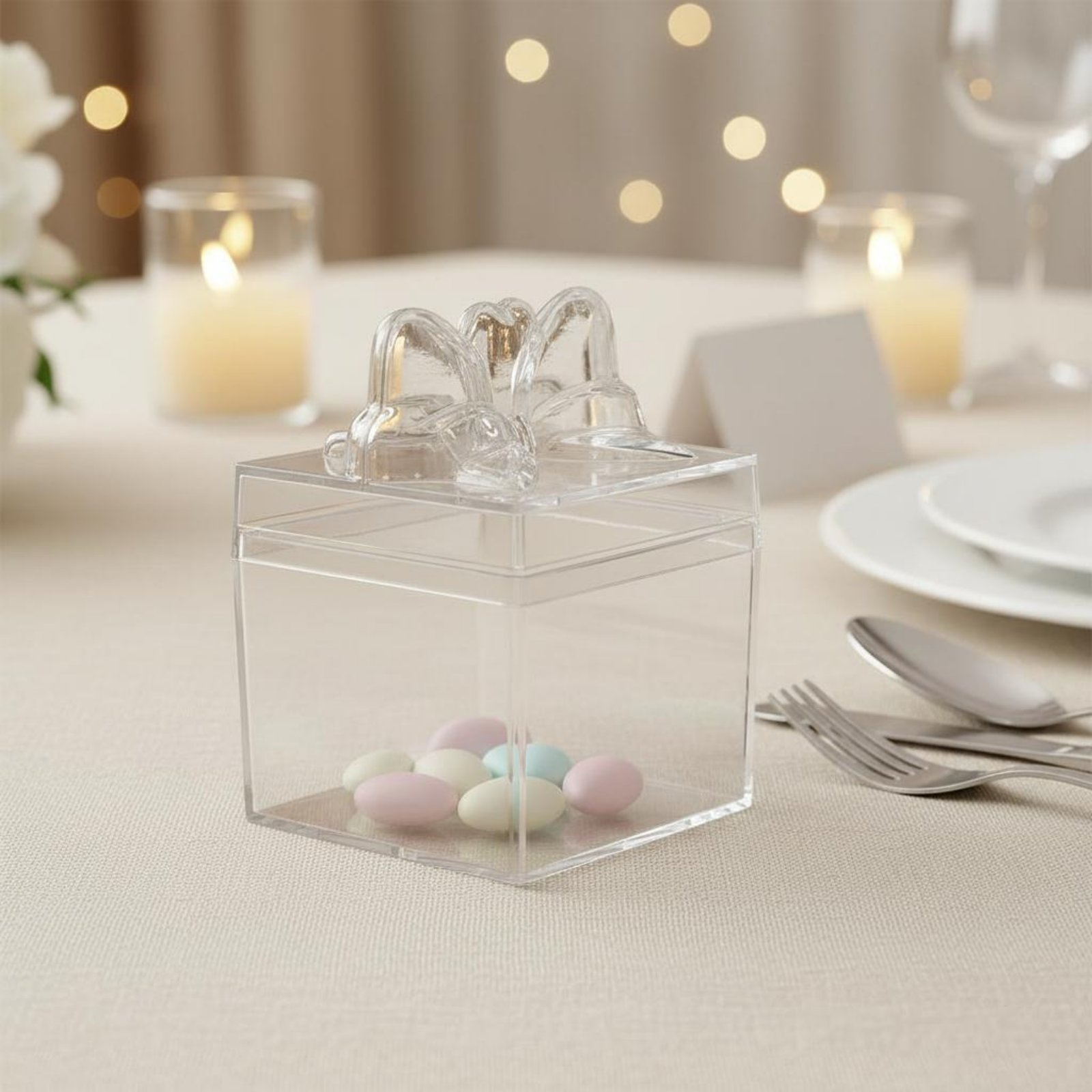 Food Storage Small - Clear Plastic Candy Box with Ribbon