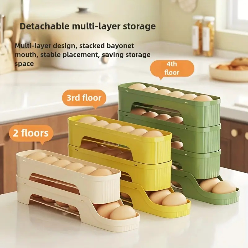 Egg Storage Holder - 1Pc Detachable Rolling Egg Holder, Space-Saving