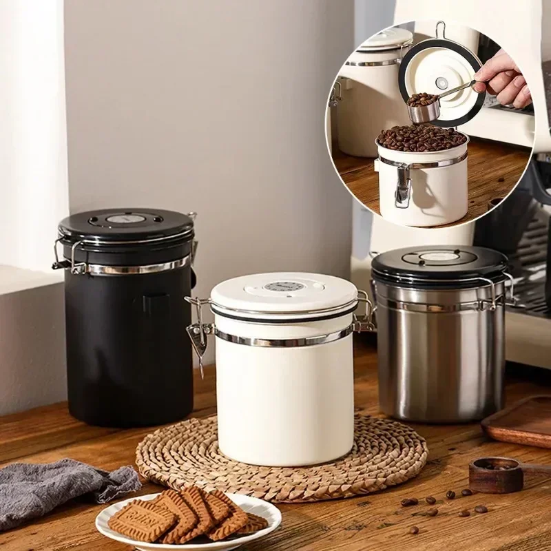 Food Storage With Scoop - Coffee Canister, Airtight Stainless Steel Kitchen