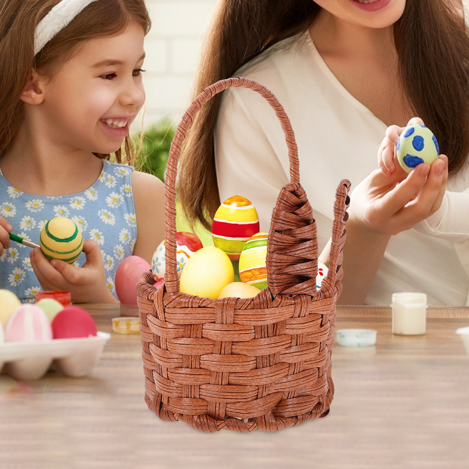 Egg Storage Holder - Easter Woven Bunny Ear Basket Small