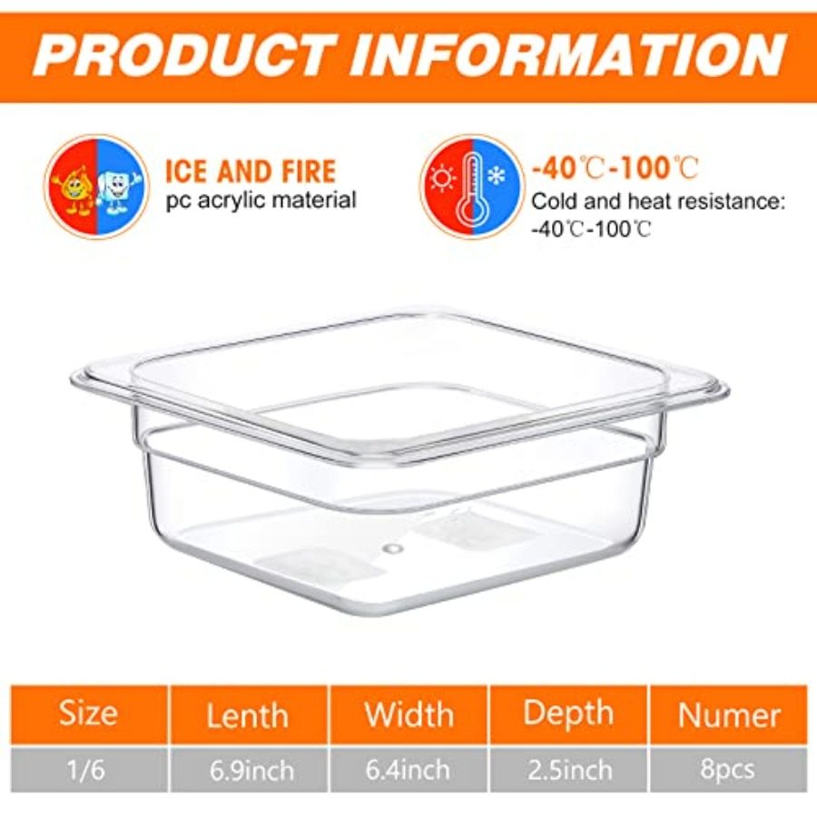 8 Pcs 1/6 Size, 2.6 Inch Deep  - Food Storage Restaurant avaliação e preço