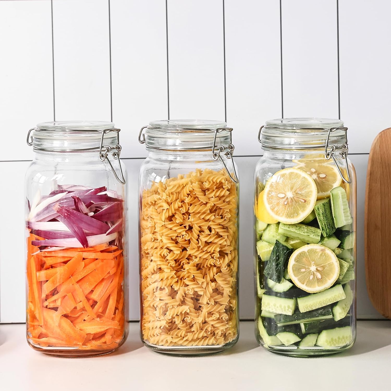 3 Pack 78oz    Glass Jars with - Food Storage Large Plastic Containers avaliação e preço