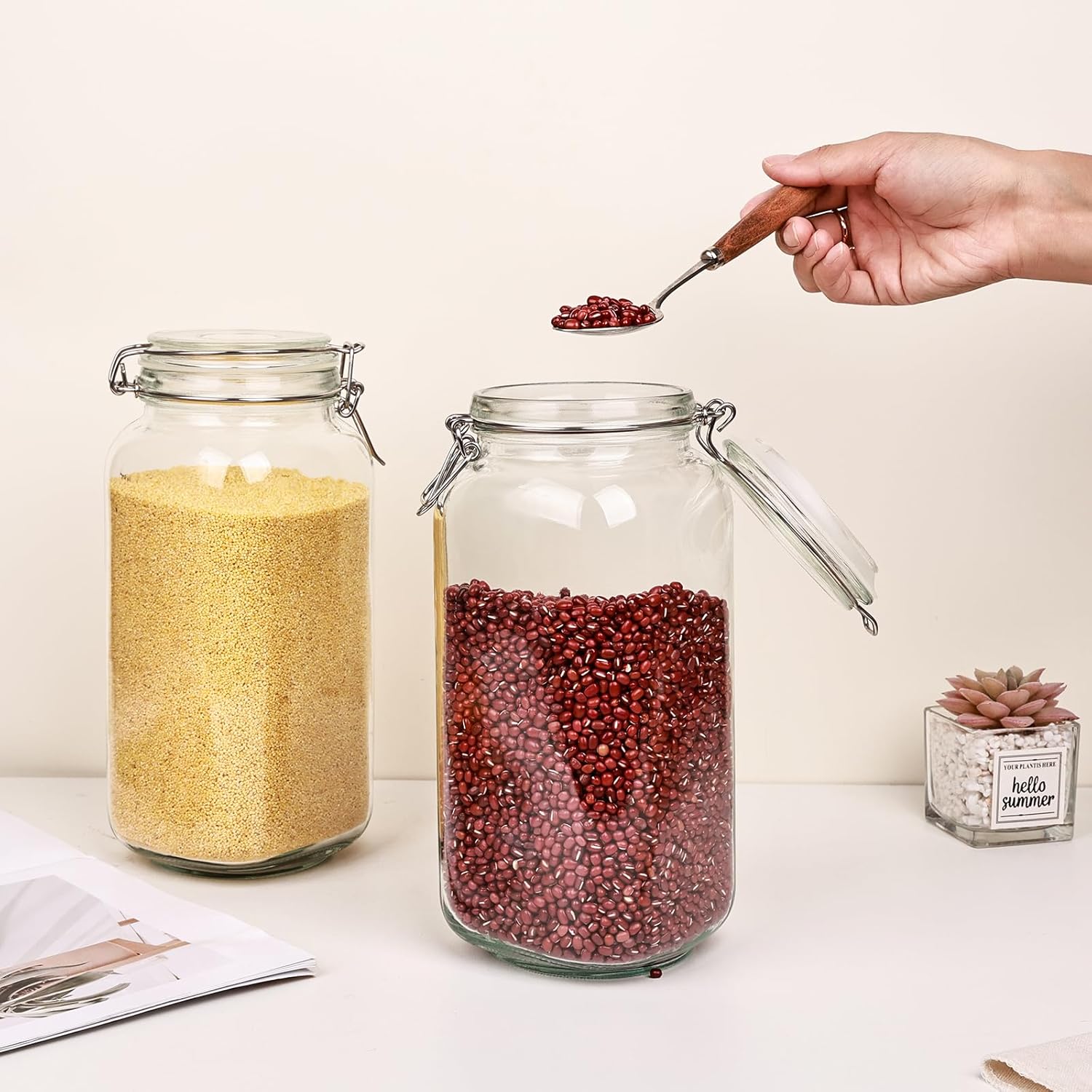 3 Pack 78oz    Glass Jars with - Food Storage Large Plastic Containers avaliação e preço