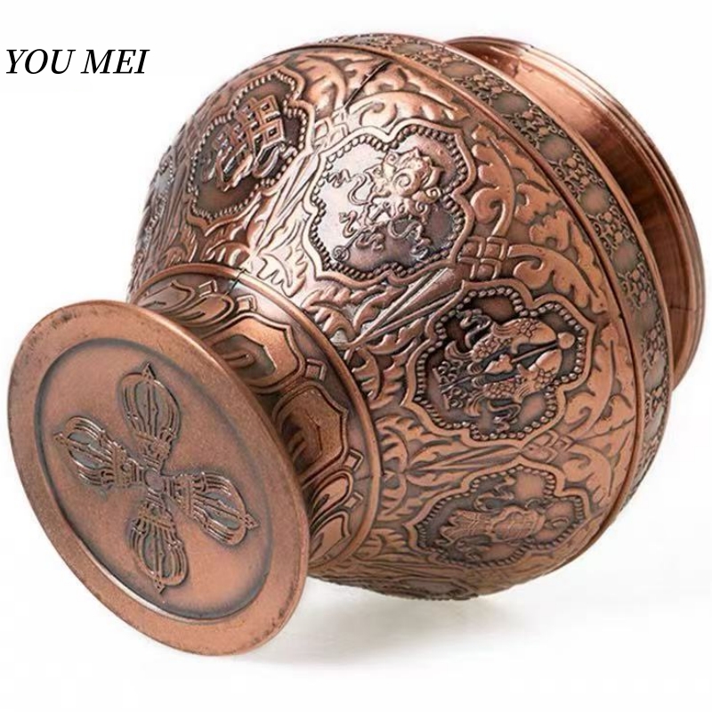 Tibetan-Style Jar,Engraving Ti - Food Storage Metal Box avaliação e preço