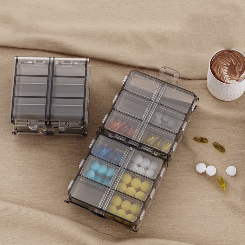 12 Grids Pill Dispenser Box Do - Food Storage Large Plastic Containers avaliação e preço