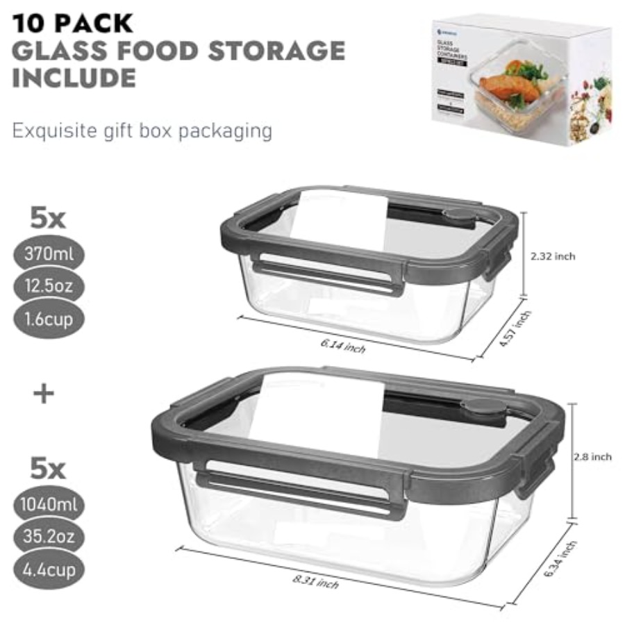 10-Pack Glass Food Storage Con - Food Storage And Container avaliação e preço