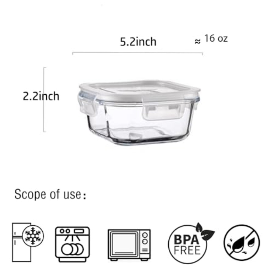 16oz Square Glass Food Storage - Food Storage Small avaliação e preço
