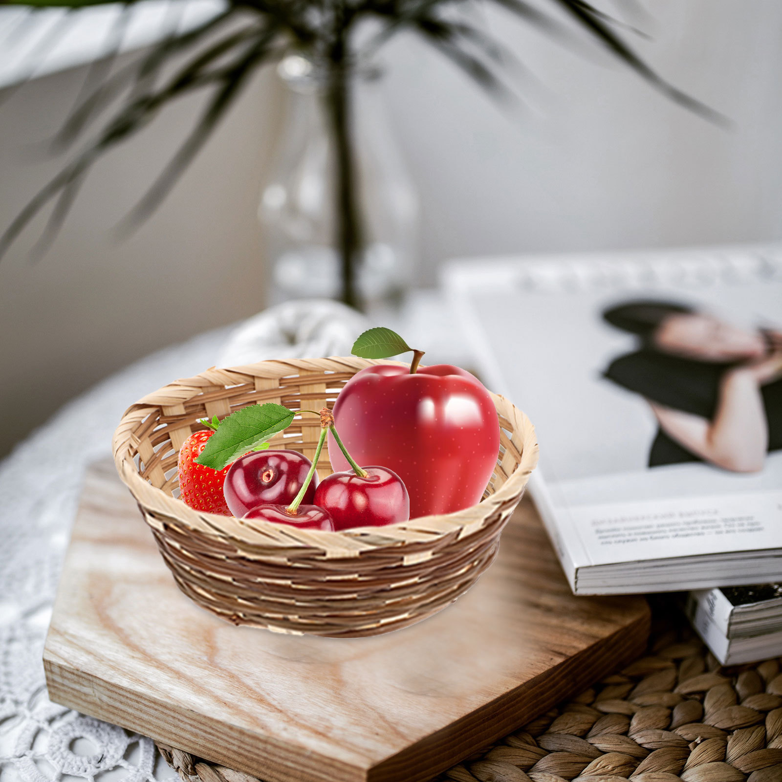 4Pcs Bamboo Fruit Basket Woven - Egg Storage Holder avaliação e preço