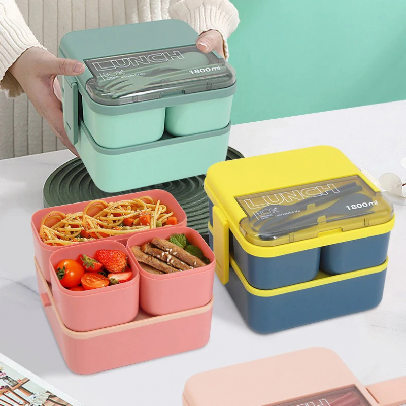 1800ML 2 Layer Lunch Box For K - Food Storage With Scoop avaliação e preço