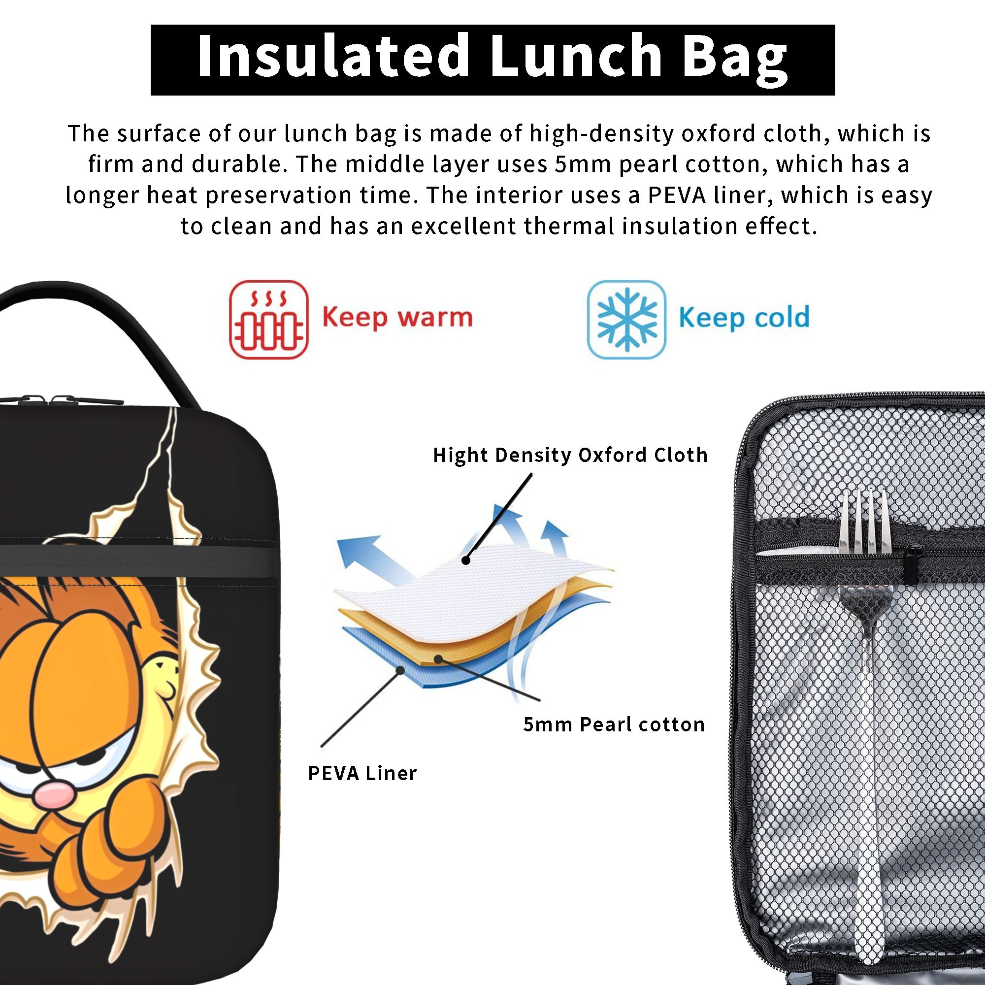 Garfielded Insulated Lunch Bag - Food Storage Roll Bags avaliação e preço