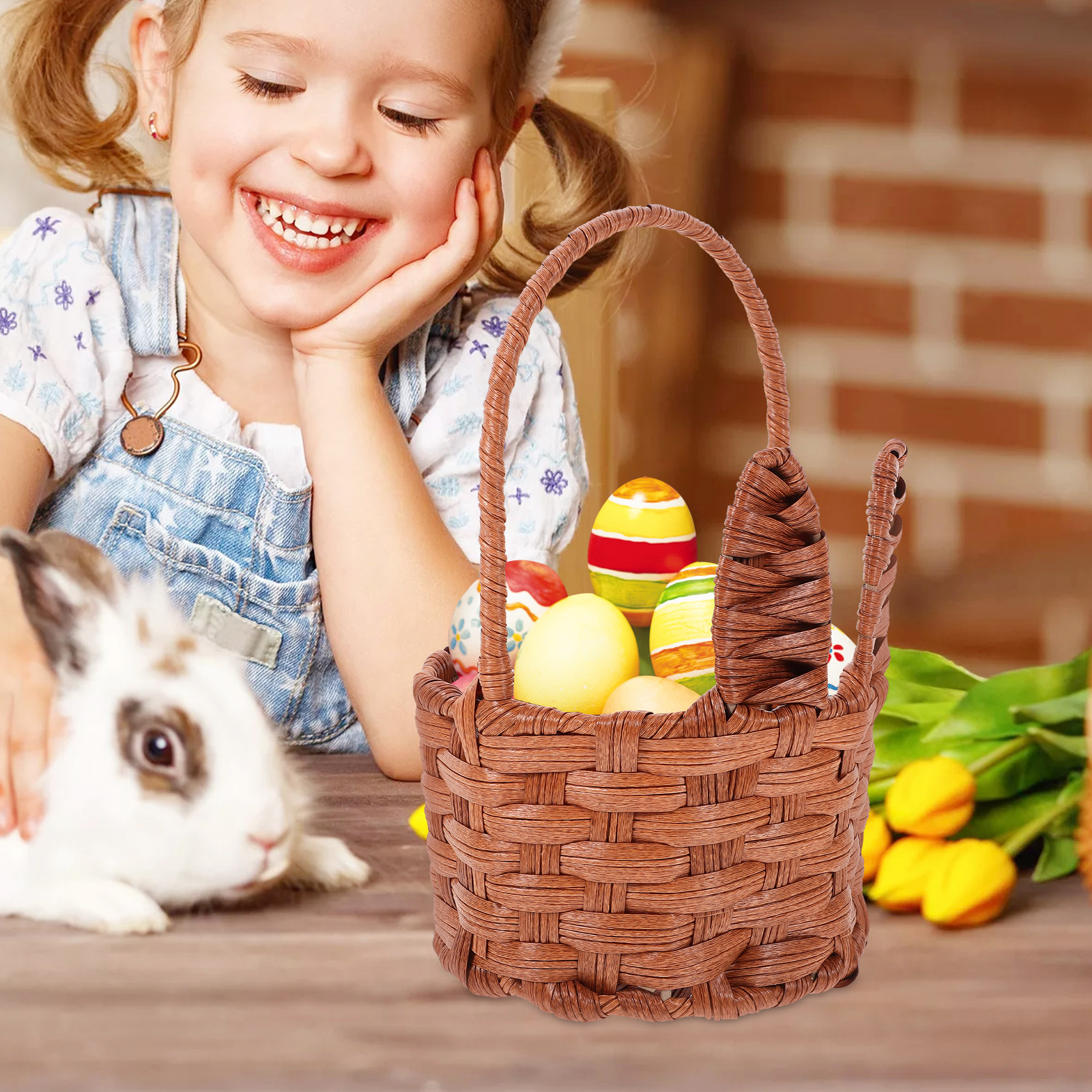 Easter Woven Bunny Ear Basket  - Egg Storage Holder avaliação e preço