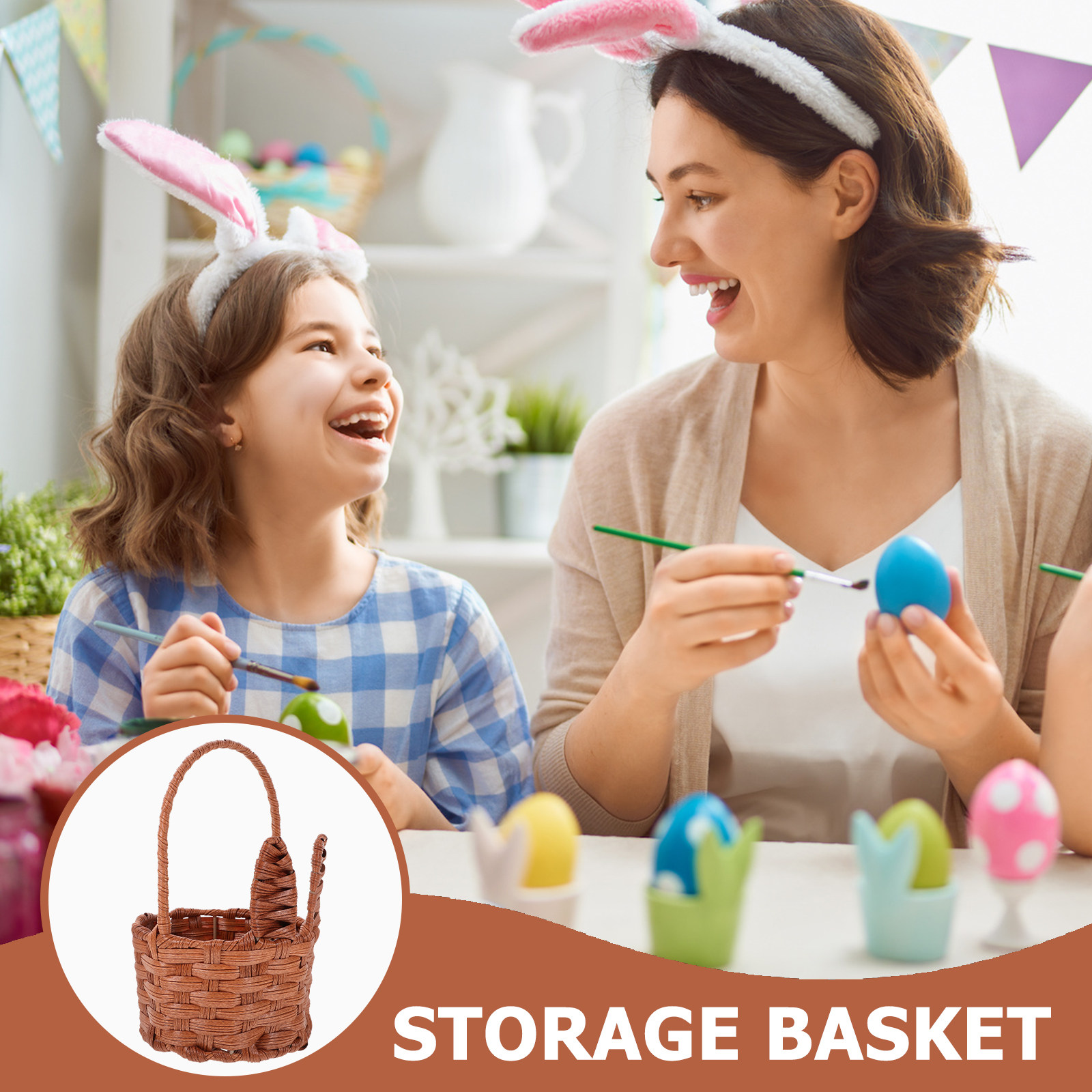 Easter Woven Bunny Ear Basket  - Egg Storage Holder avaliação e preço