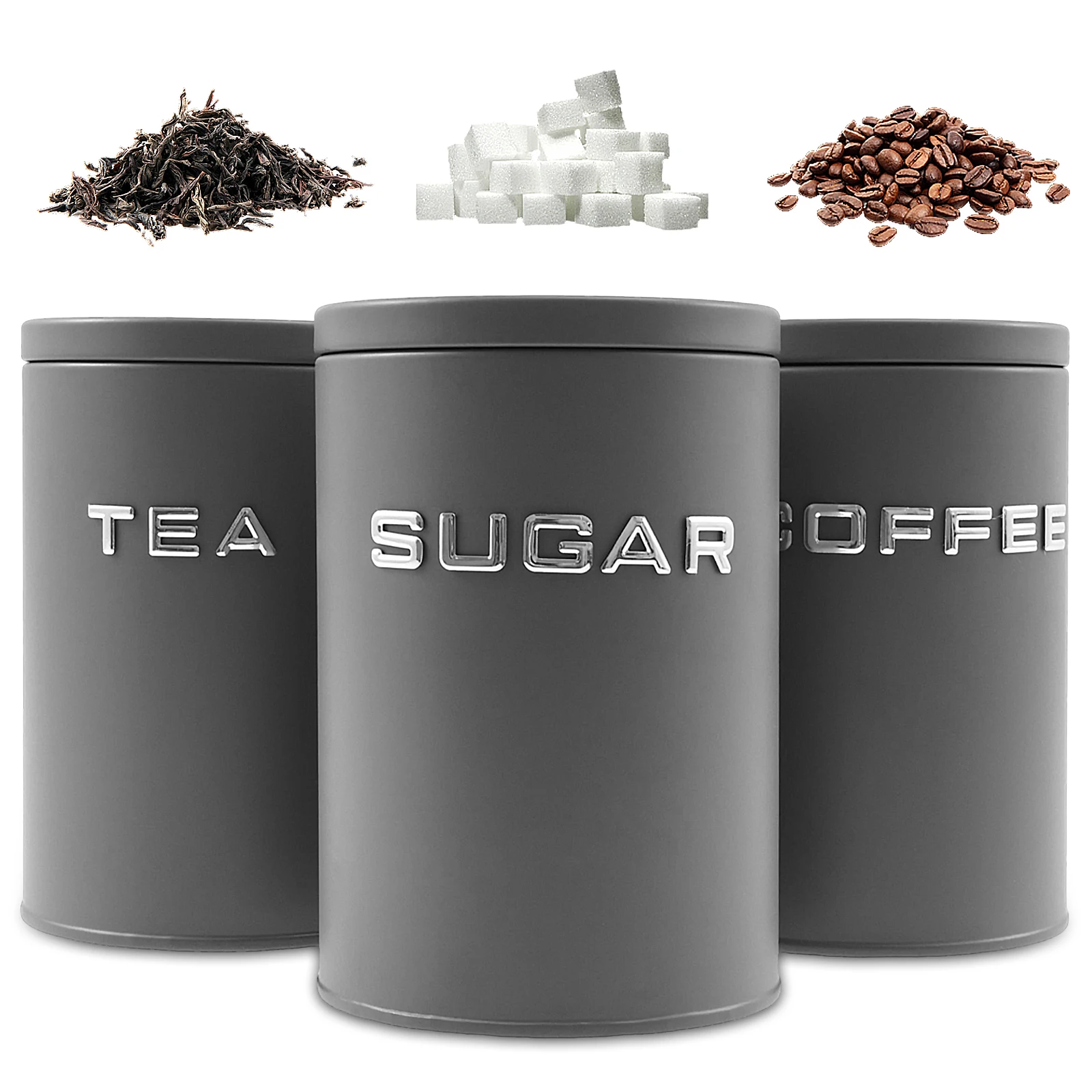 3 Pcs Tea Coffee Sugar Caniste - Food Storage Metal Box avaliação e preço