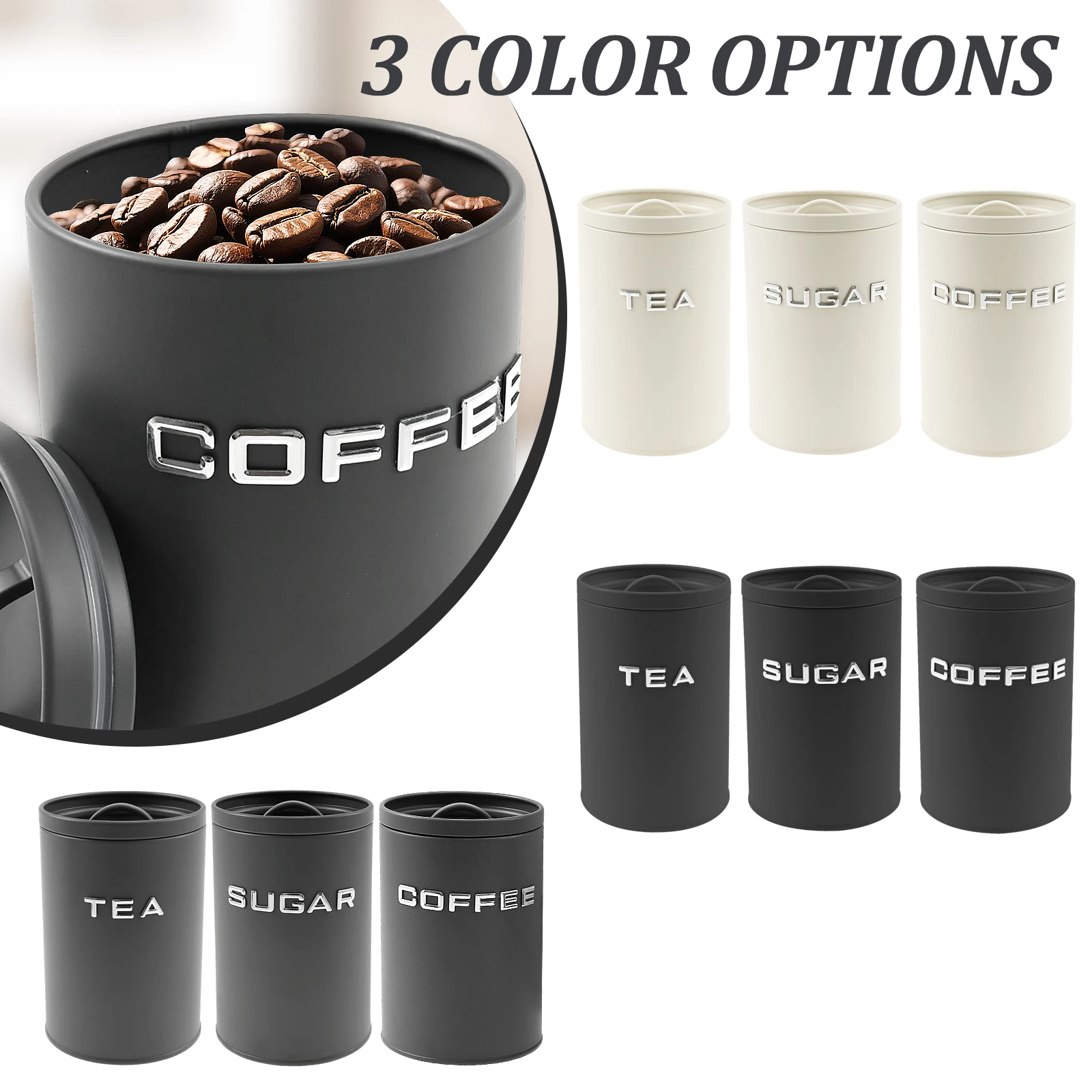 3 Pcs Tea Coffee Sugar Caniste - Food Storage Metal Box avaliação e preço