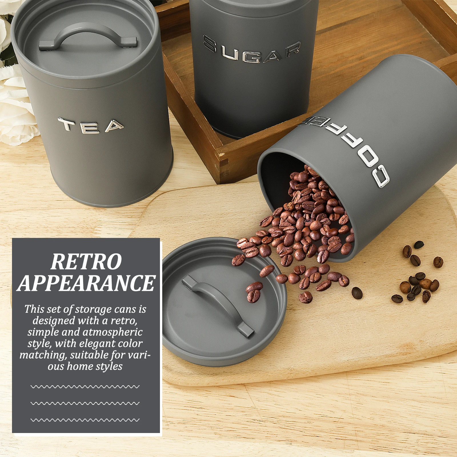 3 Pcs Tea Coffee Sugar Caniste - Food Storage Metal Box avaliação e preço